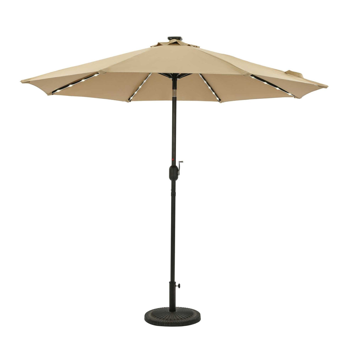 Island Umbrella Mirage Fiesta 9-ft Octagonal Market Umbrella with Solar LED Tube Lights — Champagne / Breez-Tex / Umbrella