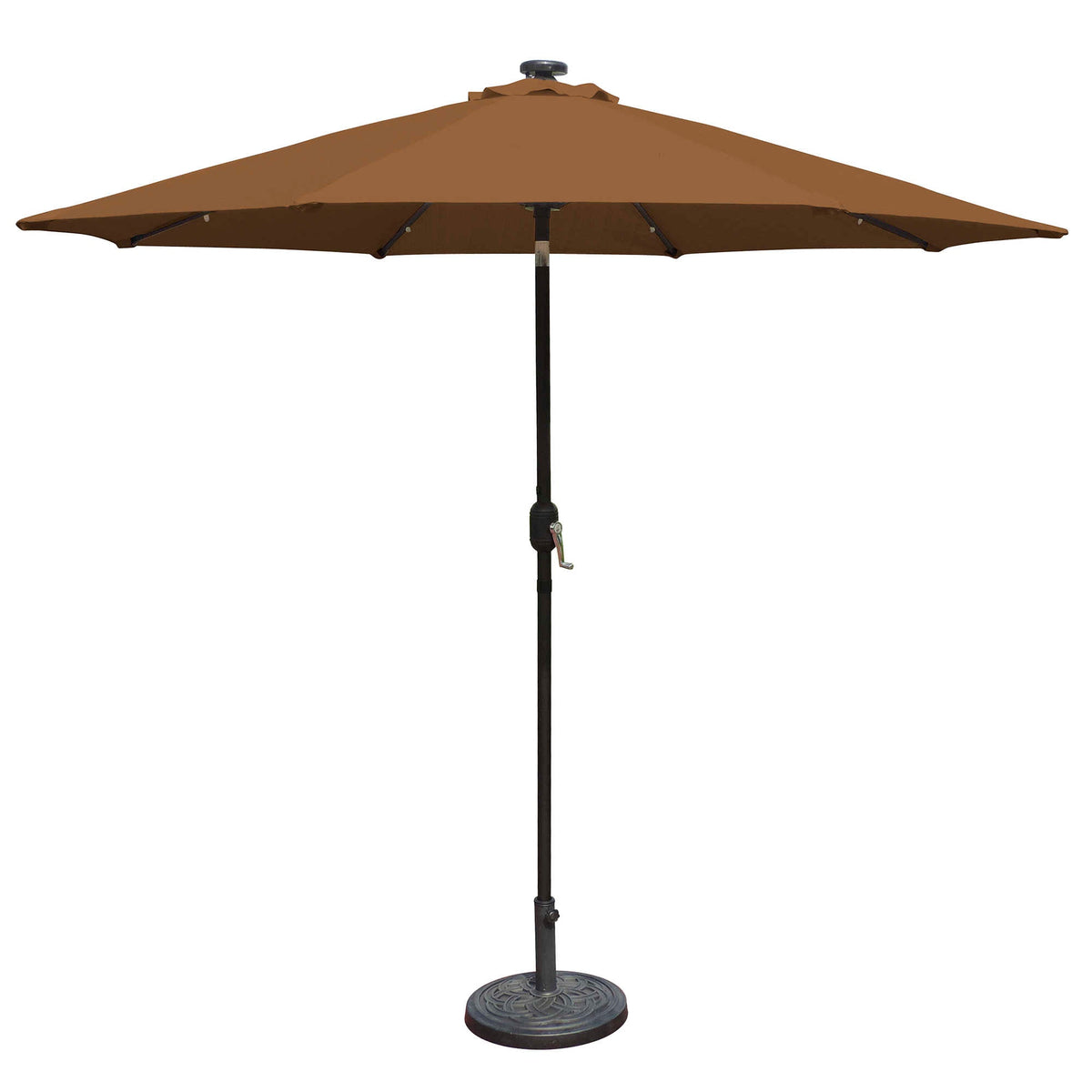 Island Umbrella Mirage Fiesta Umbrella - tan olefin canopy with the solar collector at the finial