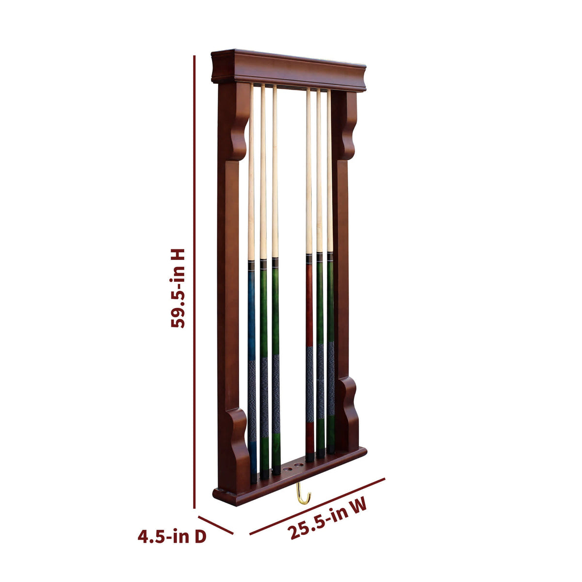 Hathaway Vintage Wall Cue Rack - 59.5 in high, 25.5 in wide and 4.5 in deep