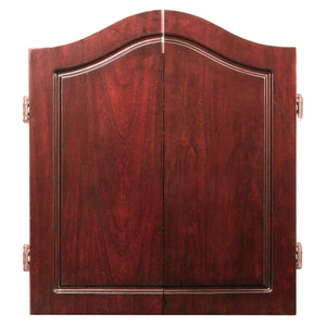 Hathaway Centerpoint Dartboard Cabinet - cabinet closed showing the arched dark cherry doors