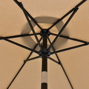 Island Umbrella Bistro Hexagonal Umbrella - underside showing the six-rib frame and centre hub