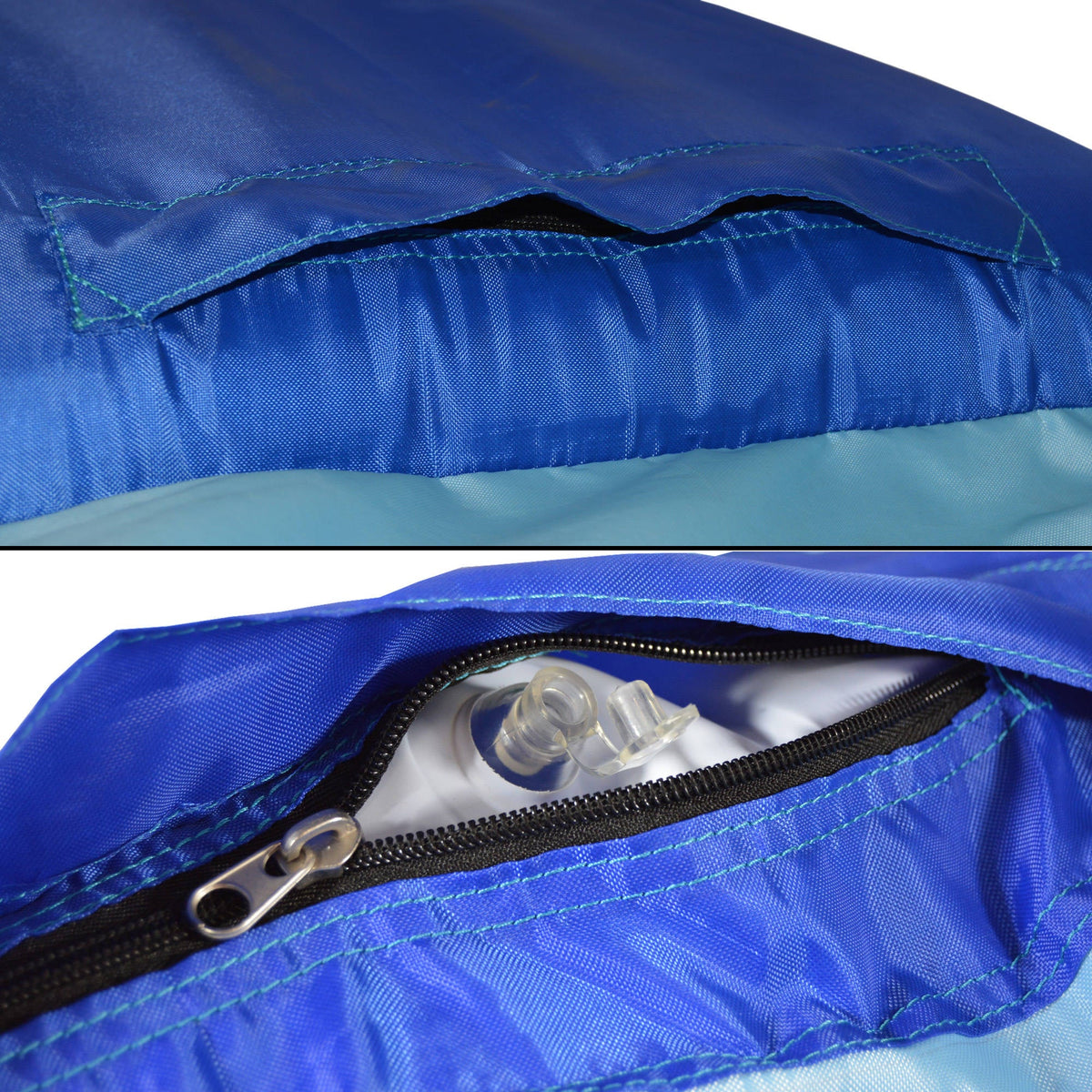 Blue Wave Drift + Escape Inflatable Pool Lounger - zipped pocket holding the valves and repair kit