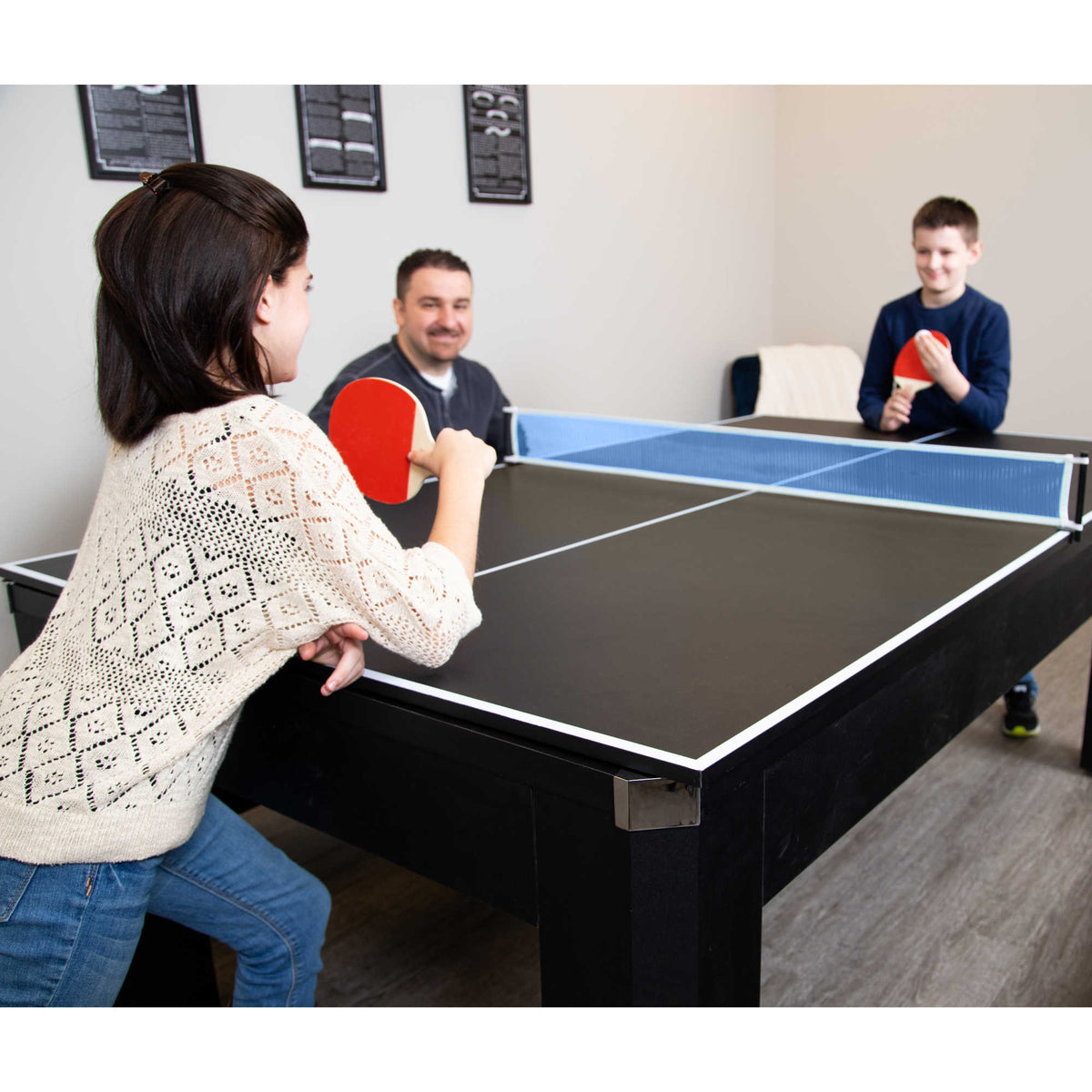 Hathaway Park Avenue 7-ft Pool Table Combo Set with Benches - Black with Red Felt Game Room Table — shown in use (3)