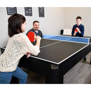 Hathaway Park Avenue 7-ft Pool Table Combo Set with Benches - Black with Red Felt Game Room Table — shown in use (3)