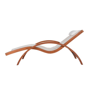 Island Retreat Bentwood Breeze Lounger - side profile showing the curved wood frame and mesh sling