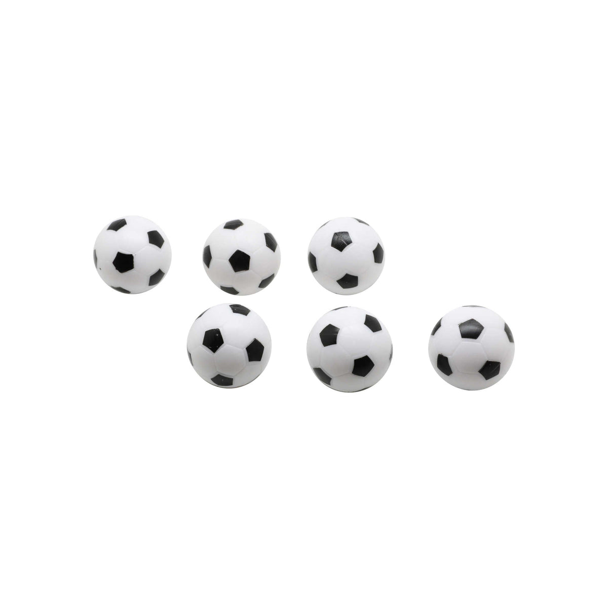 Hathaway Soccer Style Foosballs - the six-ball pack laid out in two rows