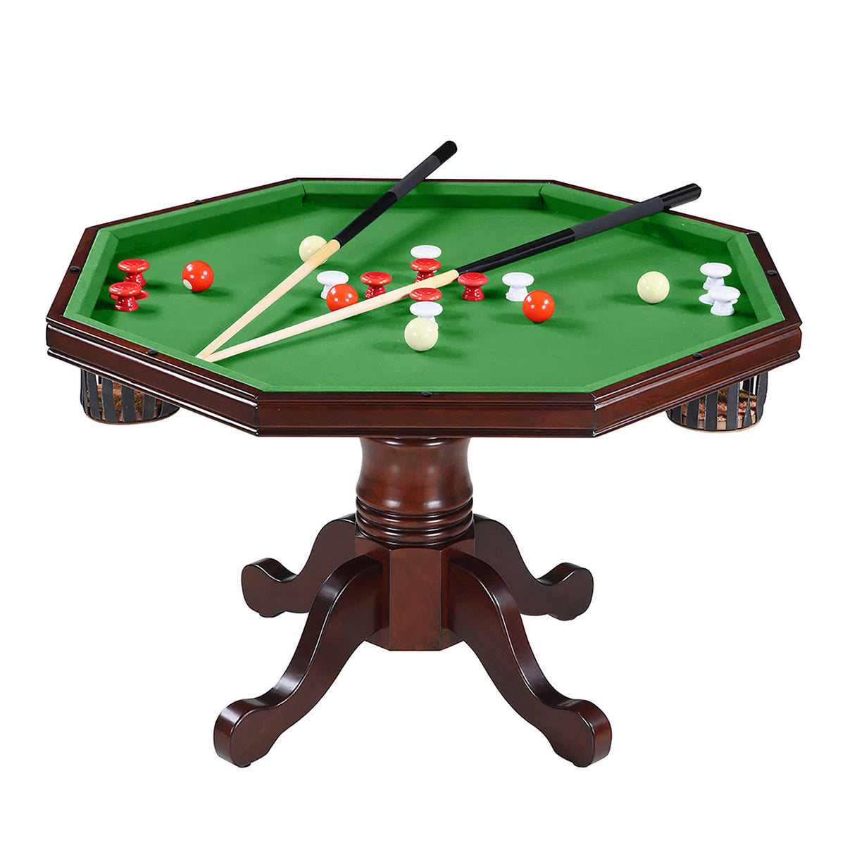 Hathaway Kingston Poker Table Set, Walnut - bumper pool top set up with cues, pegs and balls