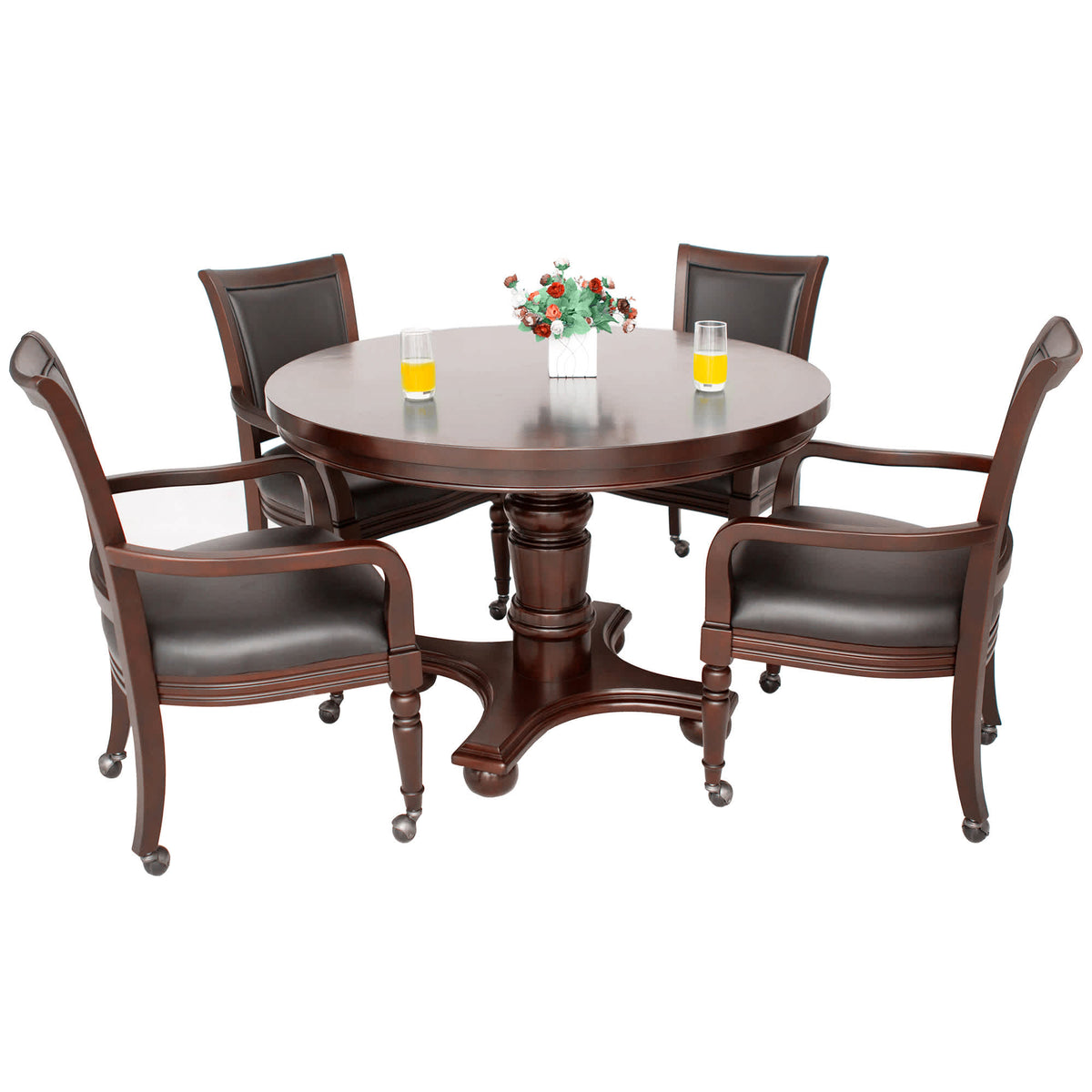 Hathaway Bridgeport 48-in Poker Table and Dining Top with 4 Arm Chairs - Walnut Finish Game — shown from the opposite side