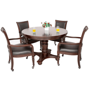 Hathaway Bridgeport 48-in Poker Table and Dining Top with 4 Arm Chairs - Walnut Finish Game — shown from the opposite side