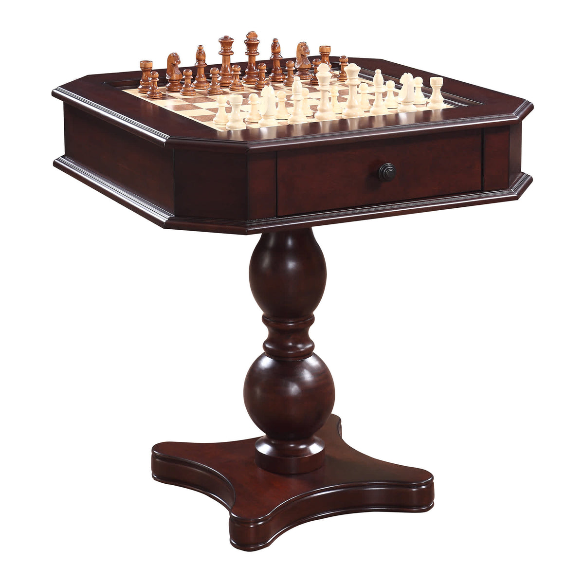 Hathaway Fortress 28-in Chess 3-in-1 Pedestal Game Table Set with Chairs Game Room Table — shown from the opposite side (1)