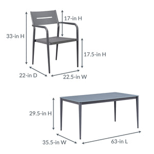 Island Retreat Bali 7-Piece Contemporary Outdoor Patio Dining Set - Slate Grey Patio — dimension and specification diagram