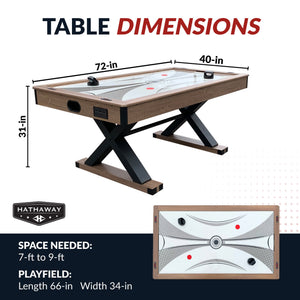 Hathaway Excalibur 6-ft Air Hockey Table with LED Scoring and Table Tennis Top Game — dimension and specification diagram