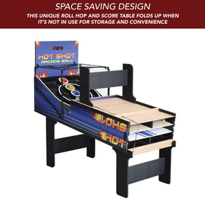 Hathaway Hot Shot Arcade Ball Table - lane folds up onto the cabinet for storage