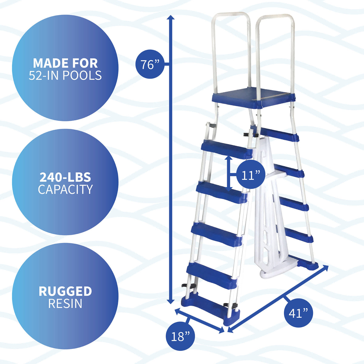 Blue Wave 52-in A-Frame Ladder - dimensions 76 in high, 41 in deep, 18 in wide, 11 in step rise
