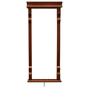 Hathaway Vintage Wall Cue Rack - mahogany wall rack with cue clips above and heel holes below