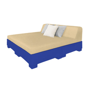 Ledge Lounger Affinity Square Sunbed — dark blue resin with a linen backrest cushion