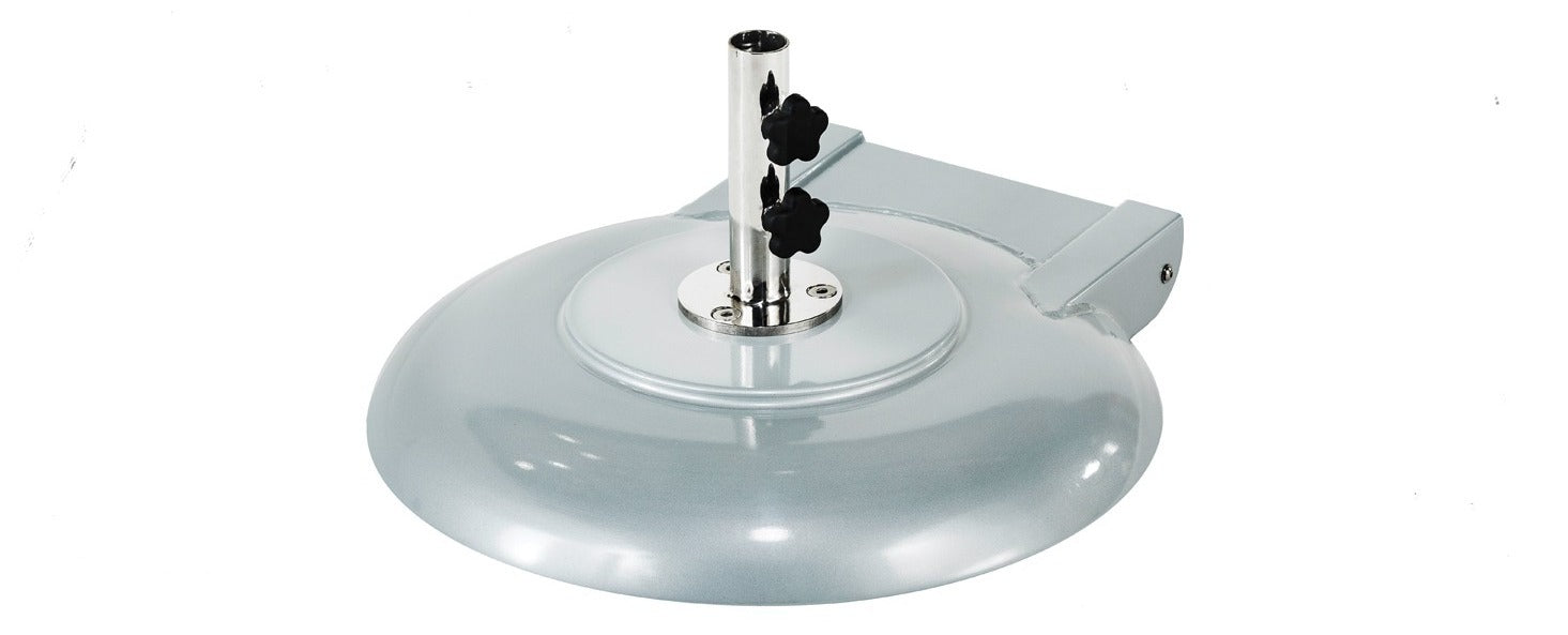 Ledge Lounger aluminum umbrella base — shown upright on a plain backdrop