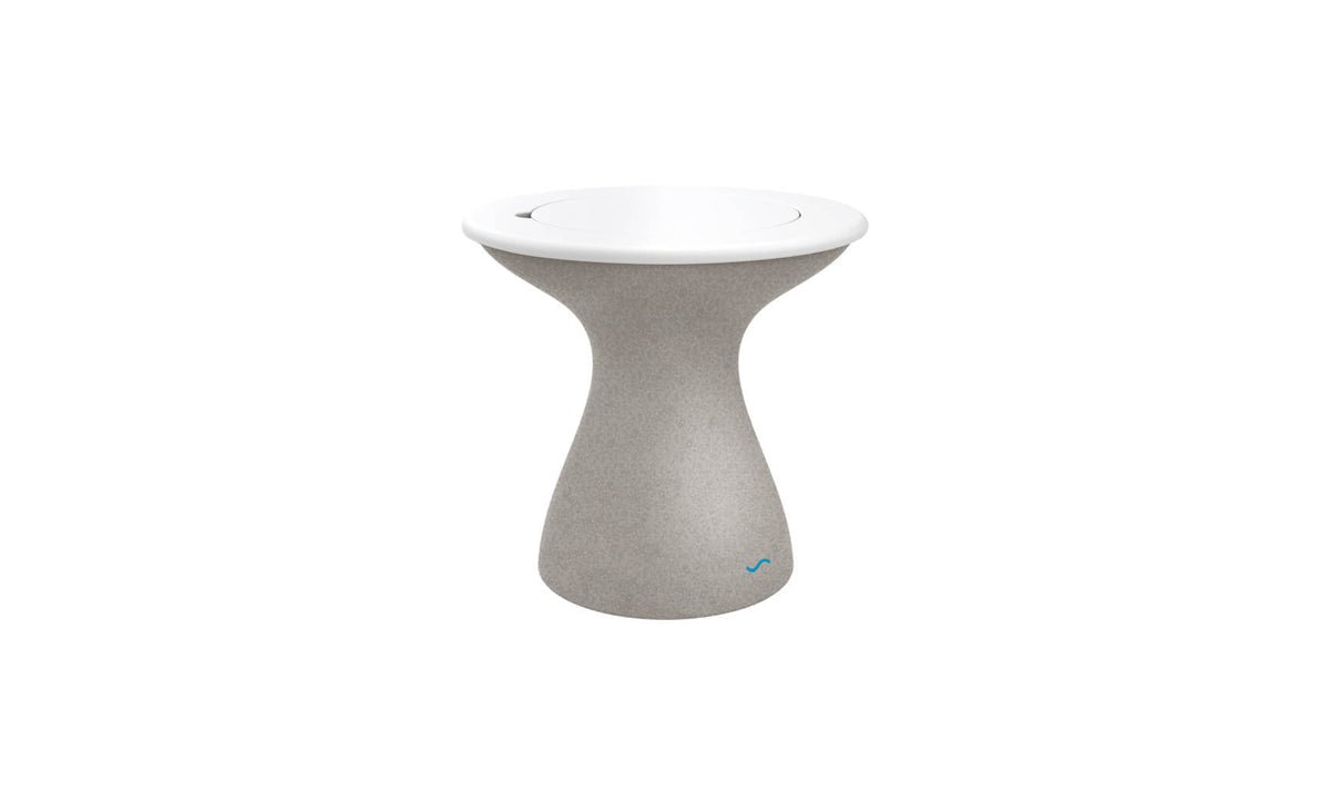 Ledge Lounger Autograph Tall Ice Bin Side Table — sandstone base, white lid
