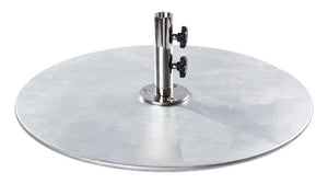 Ledge Lounger galvanized steel stack umbrella base — shown stacked with the stem fitted