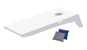 Ledge Lounger Cornhole Toss outdoor cornhole set — white resin boards, angled view