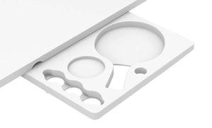 Ledge Lounger Ping Pong table — close-up of the built-in paddle caddy