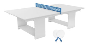 Ledge Lounger Ping Pong outdoor ping pong table — full table with net, angled view