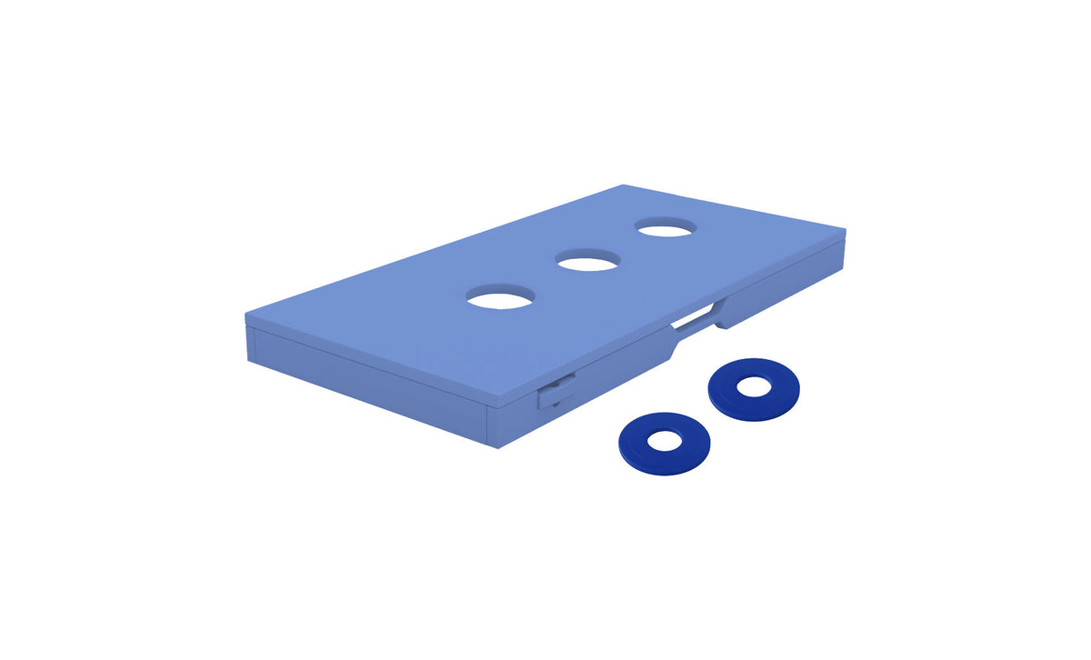 Ledge Lounger Washers — sky blue resin washer toss boxes, angled view