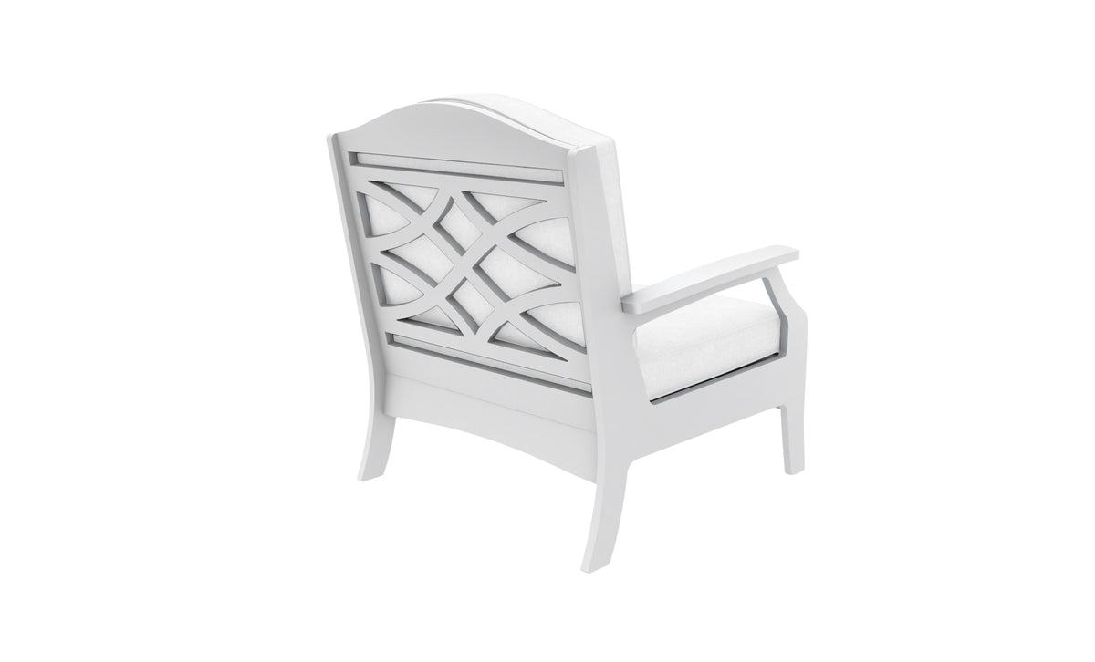 Ledge Lounger Legacy Club Chair — back view showing the patterned back panel
