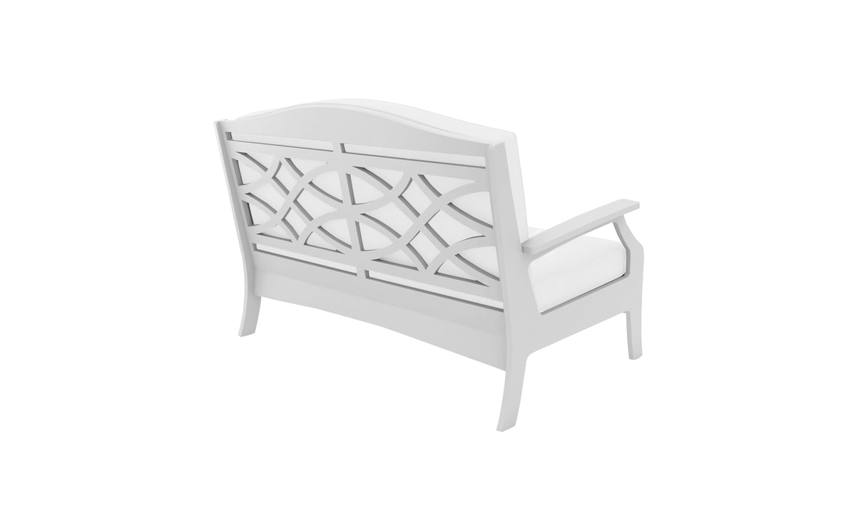 Ledge Lounger Legacy Loveseat — back view showing the patterned back panel