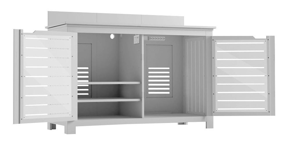 Ledge Lounger Mainstay bar credenza — white outdoor bar credenza, front view