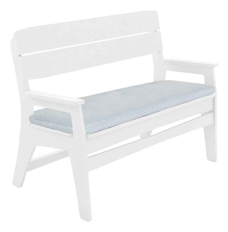 Ledge Lounger Mainstay bench cushion — outdoor bench cushion on a white bench