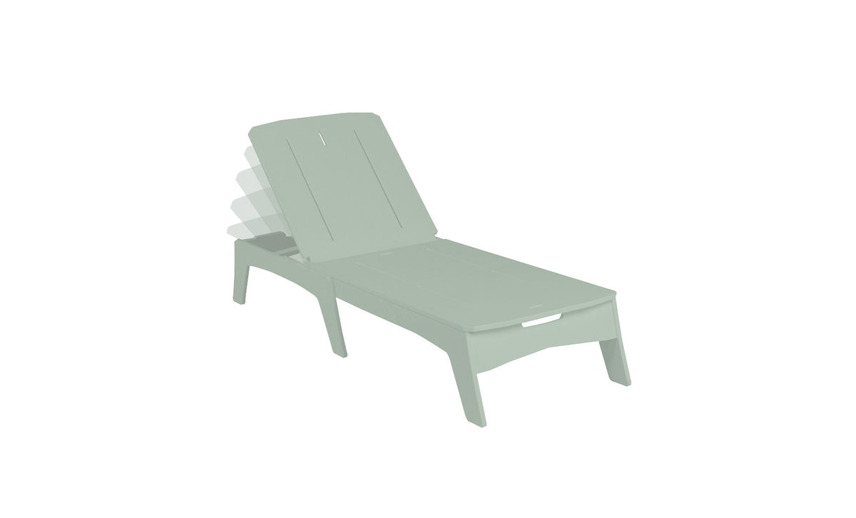 Ledge Lounger Mainstay chaise — sage green colourway, angled view