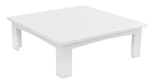 Ledge Lounger Mainstay coffee table — white outdoor resin coffee table, square