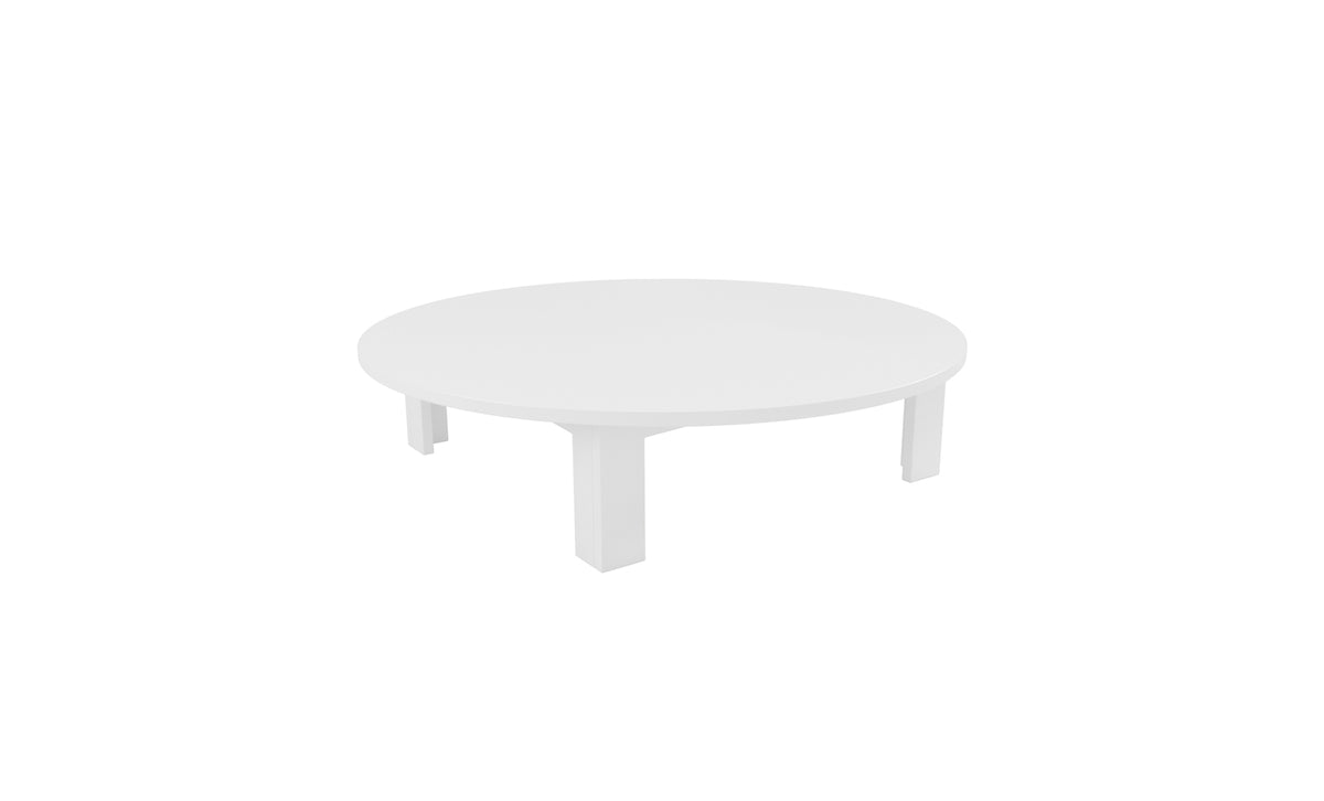 Ledge Lounger Mainstay coffee table — round shape, angled view