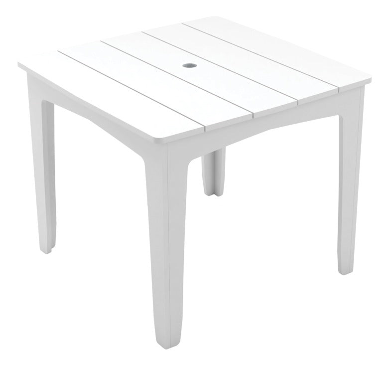 Ledge Lounger Mainstay dining table — white outdoor resin dining table, square top