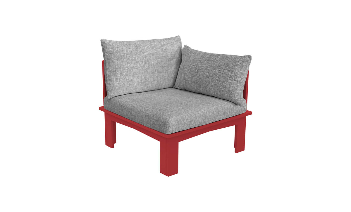 Ledge Lounger Mainstay Sectional Relaxed left arm piece — red colourway, angled view