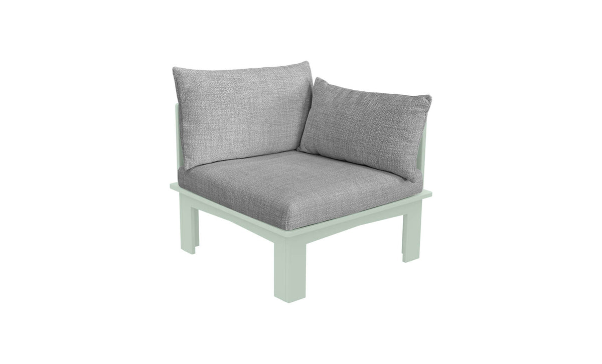 Ledge Lounger Mainstay Sectional Relaxed left arm piece — sage green colourway, angled view