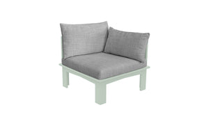 Ledge Lounger Mainstay Sectional Relaxed left arm piece — sage green colourway, angled view