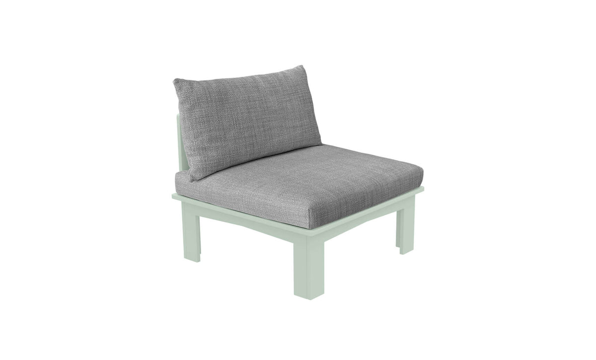 Ledge Lounger Mainstay Sectional Relaxed middle piece — sage green colourway, angled view