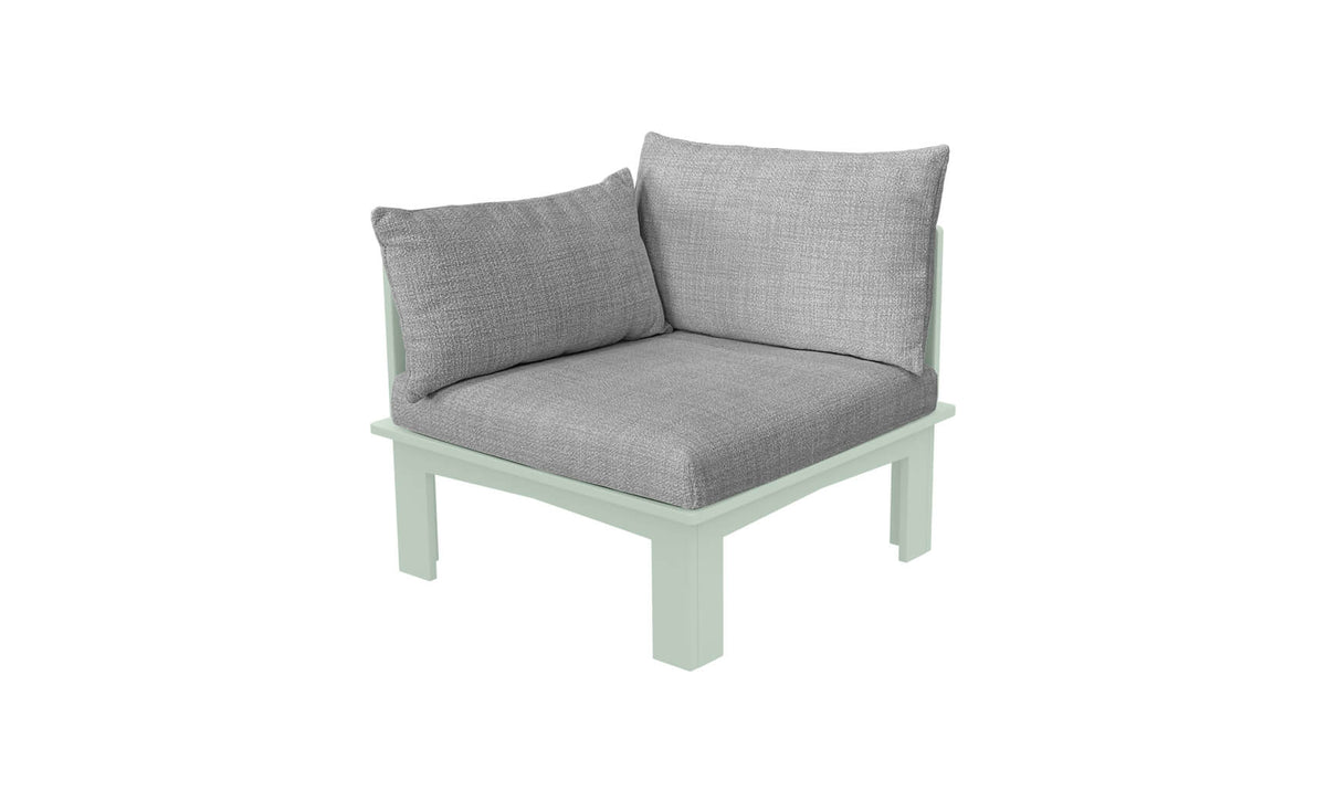 Ledge Lounger Mainstay Sectional Relaxed right arm piece — sage green colourway, angled view