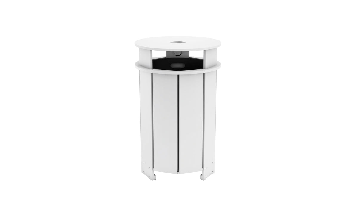 Ledge Lounger Mainstay round trash bin — styled deck view