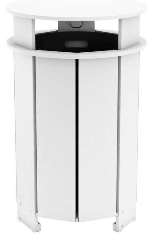 Ledge Lounger Mainstay round trash bin — white outdoor resin trash bin, round