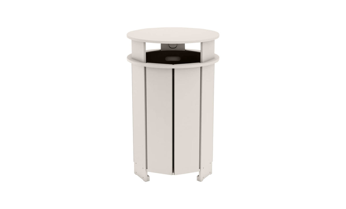 Ledge Lounger Mainstay round trash bin — cloud colourway, front view