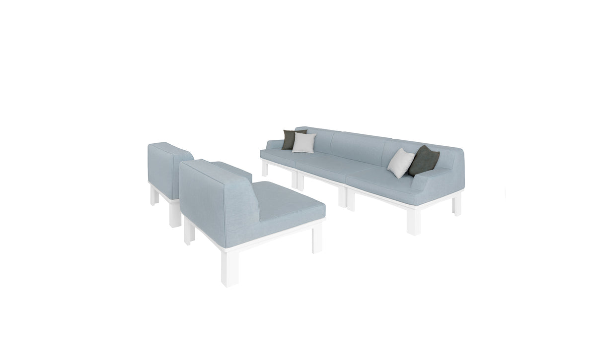 Ledge Lounger Mainstay Sectional middle piece — five-piece sofa and chairs layout