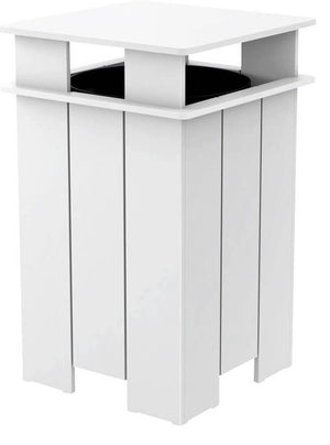 Ledge Lounger Mainstay square trash bin — white square outdoor trash bin, front view