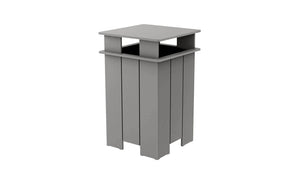 Ledge Lounger Mainstay square trash bin — gray colourway, front view