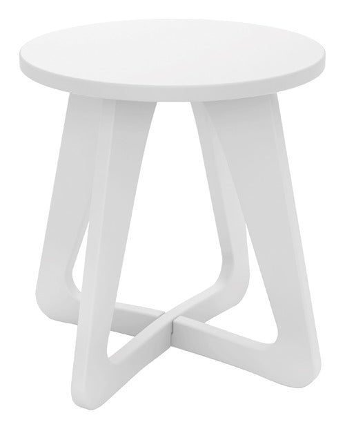 Ledge Lounger Mainstay stool — white outdoor resin stool, angled view