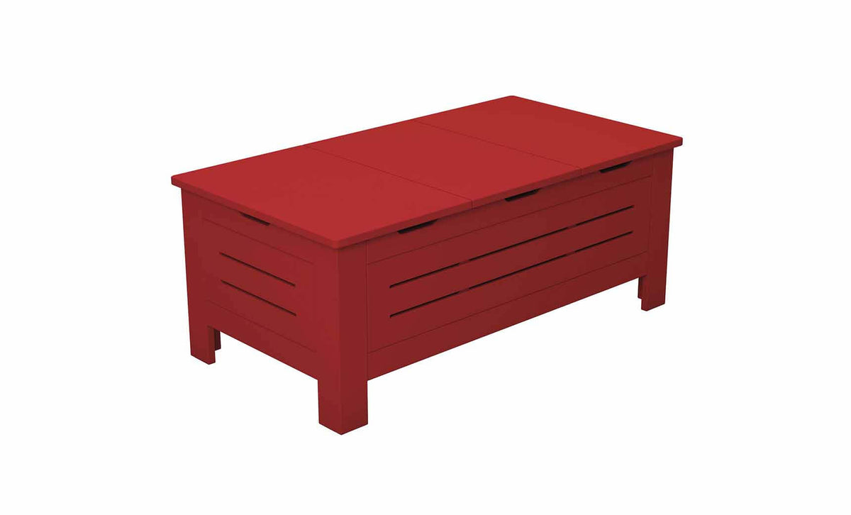 Ledge Lounger Mainstay storage coffee table — red colourway, closed