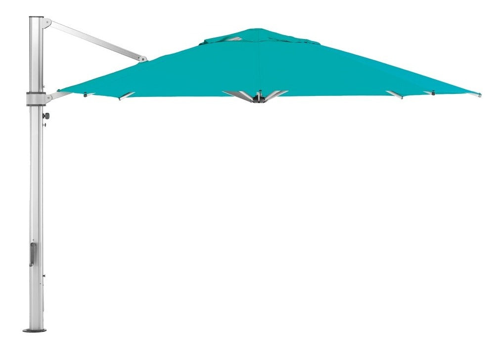 Ledge Lounger Pinnacle Umbrella — pinnacle cantilever umbrella shown open on a pool deck
