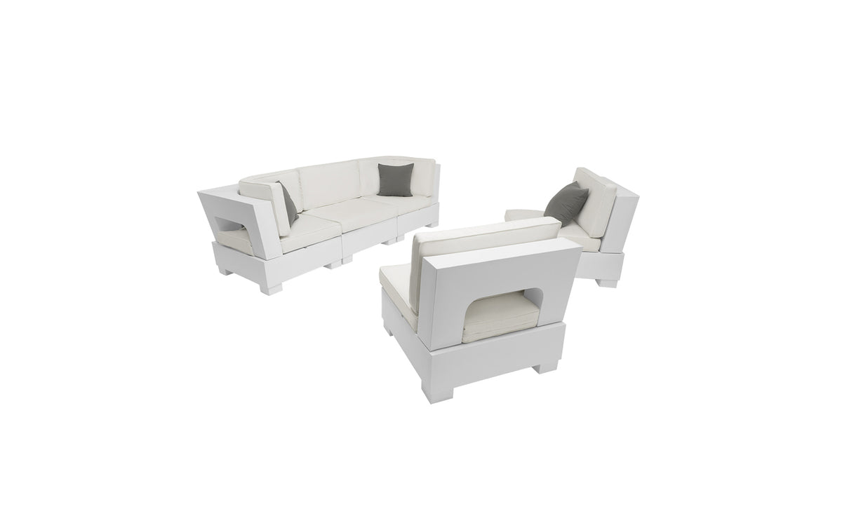Ledge Lounger Signature Sectional Ottoman in-pool sectional ottoman — five piece sofa and chairs layout